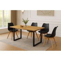 Essgruppe Baumkante massiv 120 x 80 cm Holz Wildeiche-Optik U-Gestell schwarz & 4 Stühle schwarz josy Essgruppe Baumkante massiv 120 x 80 cm Holz Wildeiche-Optik U-Gestell schwarz & 4 Stühle schwarz josy von SAM