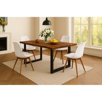 Essgruppe Baumkante massiv 140 x 80 cm Akazie nussbaumfarben U-Gestell schwarz & 4 Stühle weiß quinn Essgruppe Baumkante massiv 140 x 80 cm Akazie nussbaumfarben U-Gestell schwarz & 4 Stühle weiß quinn von SAM