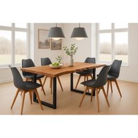 Essgruppe Baumkante massiv 160 x 85 cm Akazie naturfarben U-Gestell schwarz & 6 Stühle schwarz QUINN Essgruppe Baumkante massiv 160 x 85 cm Akazie naturfarben U-Gestell schwarz & 6 Stühle schwarz QUINN von SAM