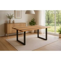 Esstisch 180 x 90 cm Akazie massiv natur mit schwarzen Resin-Adern U-Gestell schwarz peter von SAM