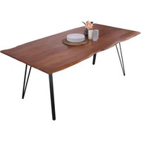 Esstisch Baumkante 220 x 100 cm Akazie massiv nussbaumfarben Metallgestell Schwarz celia von SAM