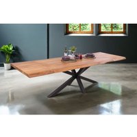 Esstisch Baumkante Akazie natur 220 (320) x 100 Spider-Gestell schwarz mit Ansteckplatten cali von SAM