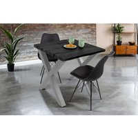 Esstisch Baumkante Holz-Optik Grau 80 x 80 X-Gestell silber JOSY von SAM