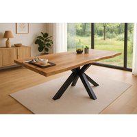 Esstisch Baumkante massiv Akazie Natur 140 x 80 Spider-Gestell schwarz jim von SAM