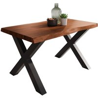 Esstisch Baumkante massiv Akazie Nuss 120 x 80 X-Gestell schwarz ATLAS von SAM