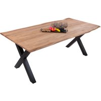Esstisch Baumkante massiv Akazie eichefarben 300 x 100 cm X-Gestell schwarz derek von SAM