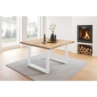 Esstisch Baumkante massiv Akazie eichefarben 90 x 90 weiß noah von SAM