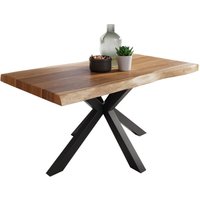 Esstisch Baumkante massiv Akazie natur 140 x 80 Spider-Gestell schwarz atlas von SAM
