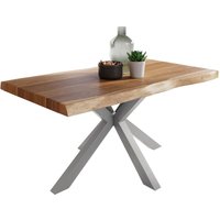 Esstisch Baumkante massiv Akazie natur 160 x 85 Spider-Gestell silber atlas von SAM