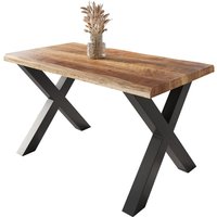 Esstisch Baumkante massiv Mango rough 120 x 80 X-Gestell schwarz ATLAS von SAM