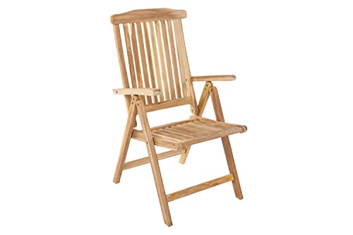 Garten-Hochlehner Aruba, Garten-Stuhl aus Teak-Holz, Garten-Möbel Terrassen-Stuhl, Sitzgelegenheit mit Armlehnen, Balkon-Stuhl, 5-fach verstellbar und klappbar, Klappstuhl mit Armlehnen aus Massivholz von SAM