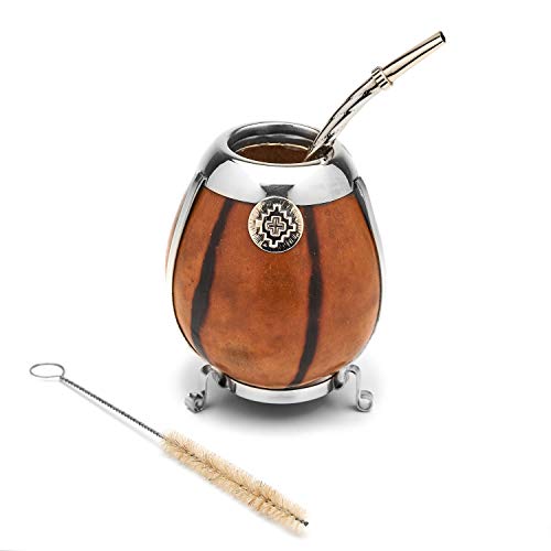 Handgefertigt Mate Gourd Set - Alpaka Silber- einschließlich Strohhalm (Bombilla) (BEIGE) von balibetov