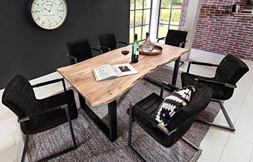 SAM® 7 TLG. Essgruppe Quentin, je 1x Baumkantentisch 140x80cm Akazie-Holz & 6X Schwingstuhl Parzivo in schwarz von SAM