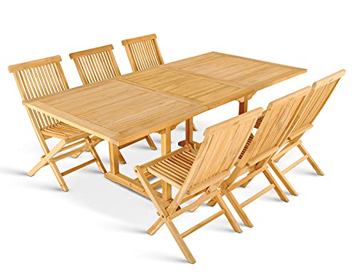 SAM® 7tlg. Gartengruppe Kuba, Teak-Holz Gartenmöbel, 1 x Tisch + 6 x Klappstuhl Menorca, zusammenklappbare Stühle von SAM