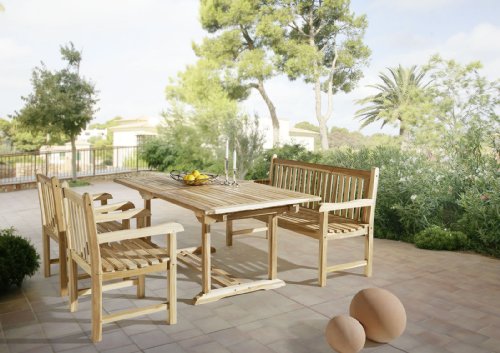 SAM® Gartengruppe, 4 teilig, Gartenmöbel aus Teak-Holz, mit 2 x Garten-Sessel und 1 x Garten-Bank, Auszieh-Tisch mit Schirmloch, Terrassen-Möbel aus Holz, Teakholz-Möbel [521619] von SAM