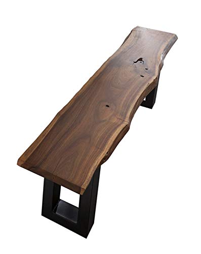 SAM® Sitzbank Quentin 200x40 cm, Massive Holzbank, Akazie, echte Baumkante, U-förmiges Metallgestell, Unikat von SAM