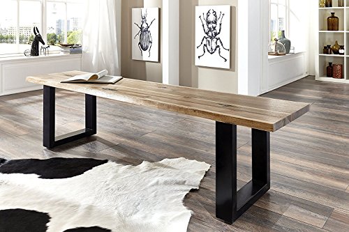 SAM® Stilvolle Sitzbank Imker aus Akazie-Holz, Bank mit lackierten Beinen aus Roheisen, naturbelassene Optik mit Einer Baumkanten-Oberfläche, 160 x 40 cm von SAM