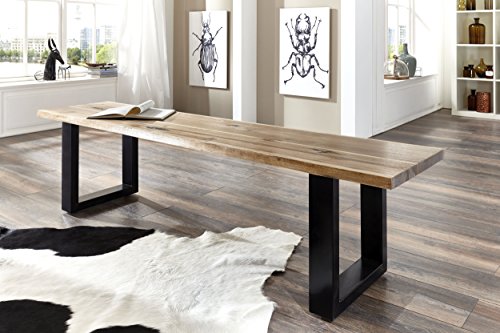 SAM® Stilvolle Sitzbank Imker aus Akazie-Holz, Bank mit lackierten Beinen aus Roheisen, naturbelassene Optik mit Einer Baumkanten-Oberfläche, 200 x 40 cm von SAM