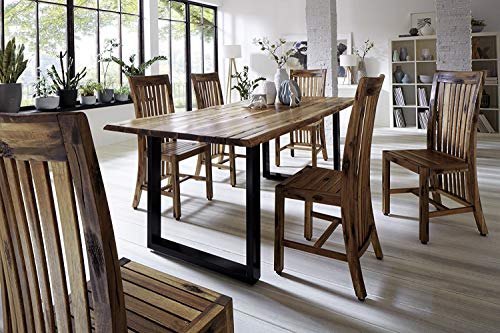 SAM Baumkantentisch Imker, Akazien-Holz massiv, Esszimmertisch mit schwarzen Metallbeinen, naturbelassen, 160 x 90 cm Tisch von junado