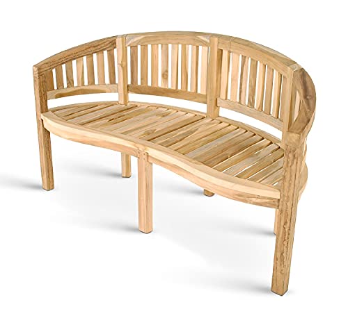SAM® Teak-Holz 3 Sitzer Bananenbank, Sitzbank, Gartenbank, 150 cm Banana, naturbelassene Holzbank, ideal für den Sommer von SAM
