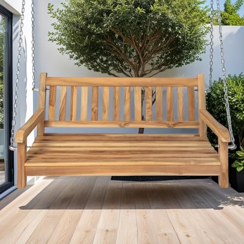 Loreno 2-Sitzer Hängesessel Outdoor aus hochwertigem Teakholz – 120 cm Schaukelbank, perfekt für Balkon & Garten - langlebig Gartenmöbel, Gartenbank, Gartenliege und Schaukelsitz von SAM