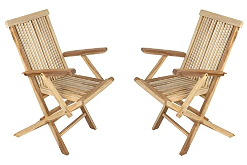 SAM 2er Set Balkonstuhl Mallorca, Teakholz massiv, zusammenklappbarer Gartenstuhl mit Armlehnen, Klappstuhl für Balkon, Garten & Terrasse von SAM