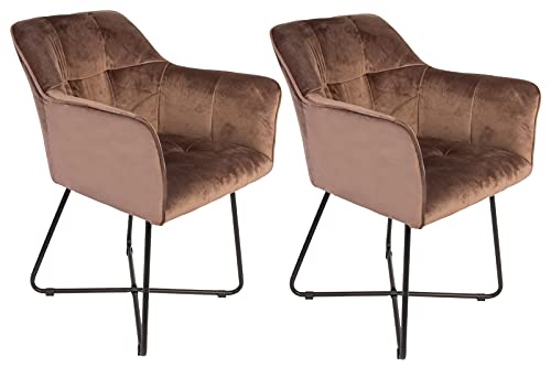 SAM 2er Set Esszimmerstuhl Kirin, Samtbezug Braun, Schwarze Metallfüße, Armlehnstuhl im skandinavischen Stil, Polsterstuhl mit Absteppungen von SAM