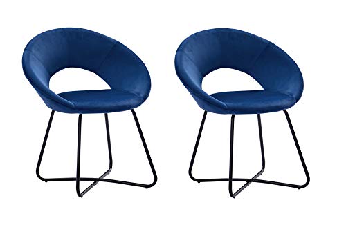 SAM 2er Set Esszimmerstuhl Lenny in Blau, Stoffbezug aus Samt, Schwarze Metallbeine, Design-Sessel, Polsterstuhl im skandinavischen Stil von SAM