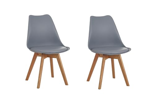 SAM 2er Set Esszimmerstuhl Lovelace | Farbe: Grau | Sitzschale Kunststoff & Sitzpolster Kunstleder | Stuhlbeine Massivholz Eichenfarben | 49 x 54 x 82 cm | Schalenstuhl skandinavischer Stil von SAM