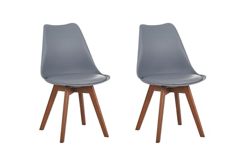 SAM 2er Set Esszimmerstuhl Lovelace | Farbe: Grau | Sitzschale Kunststoff & Sitzpolster Kunstleder | Stuhlbeine Massivholz Nussbaumfarben | 49 x 54 x 82 cm | Schalenstuhl skandinavischer Stil von SAM