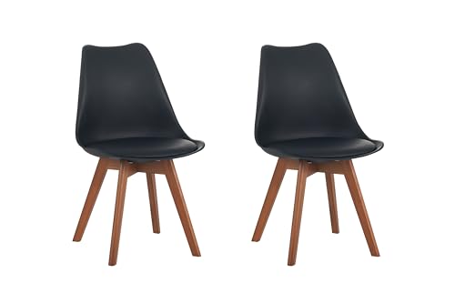 SAM 2er Set Esszimmerstuhl Lovelace | Farbe: Schwarz | Sitzschale Kunststoff & Sitzpolster Kunstleder | Stuhlbeine Massivholz Nussbaumfarben | 49 x 54 x 82 cm | Schalenstuhl skandinavischer Stil von SAM