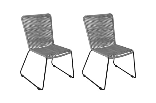 SAM 2er Set Outdoor-Seilstuhl ISRA, Seilbespannung aus Polyester, Farbe Grau, schwarzes Eisen-Gestell, Gartenstuhl/Rope Chair im modernen Design, für Balkon & Terrasse und Garten von SAM