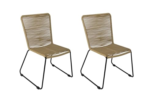SAM 2er Set Outdoor-Seilstuhl ISRA, Seilbespannung aus Polyester, Farbe Taupe, schwarzes Eisen-Gestell, Gartenstuhl/Rope Chair im modernen Design, für Balkon & Terrasse und Garten von SAM