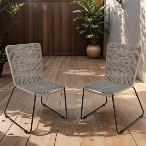 SAM 2er Set Outdoor-Seilstuhl ISRA | Seilbespannung aus Polyester | Farbe Grau | schwarzes Eisen-Gestell | Gartenstuhl/Rope Chair im modernen Design | für Balkon & Terrasse und Garten von SAM