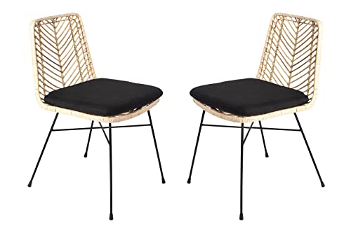SAM 2er Set Rattanstuhl Detroit, Farbe Natur, Esszimmerstuhl inklusive Sitzkissen, Korbstuhl mit Metallfüßen, Geflechtstuhl/Eisenstuhl im Retro-Design von SAM