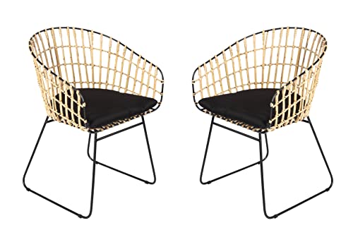 SAM 2er Set Rattanstuhl Lima, Farbe Natur, inklusive Sitzkissen, Korbstuhl mit Metallrahmen, Geflechtstuhl/Eisenstuhl im Retro-Design, Esszimmerstuhl mit Armlehnen von SAM