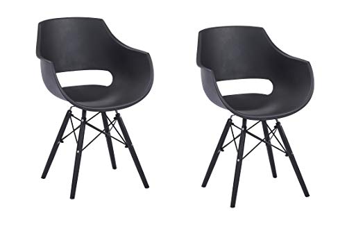 SAM 2er Set Schalenstuhl Lea, Schwarz, ergonomisch geformte Sitzschale aus Kunststoff, bequemer Esszimmerstuhl im Retro-Design, Holzgestell schwarz von SAM