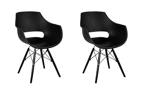 SAM 2er Set Schalenstuhl Lea, Schwarz, ergonomisch geformte Sitzschale aus Kunststoff, bequemer Esszimmerstuhl im Retro-Design, Holzgestell schwarz von SAM
