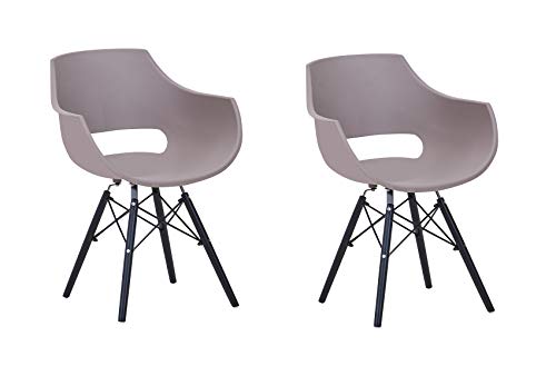 SAM 2er Set Schalenstuhl Lea, Taupe, ergonomisch geformte Sitzschale aus Kunststoff, bequemer Esszimmerstuhl im Retro-Design, schwarzes Holzgestell von SAM