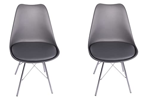 SAM 2er Set Schalenstuhl Lerche, Sitzschale grau, integriertes Kunstleder-Sitzkissen, Stuhl mit Gestell aus Chrom, Esszimmerstuhl im skandinavischen Stil von SAM
