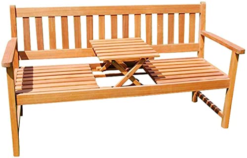 SAM 3-Sitzer Gartenbank Lorenzo, Sitzbank mit integriertem & einklappbarem Tisch, Akazienholz massiv & geölt, Holzbank für Balkon, Terrasse oder Garten, 157x60 cm von SAM