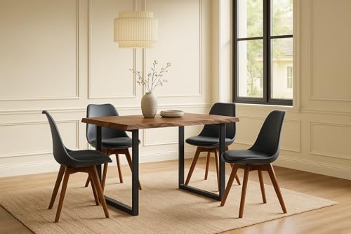 SAM 5 TLG. Essgruppe Josy | Esstisch mit 4 Stühlen | 120x80 cm mit Baumkante | Holz Nussbaum-Optik | 40 mm Platte | U-Gestell Schwarz | 4X Schalenstuhl Schwarz + Gestell in Nussbaumfarben SAM 5 TLG. Essgruppe Josy | Esstisch mit 4 Stühlen | 120x80 cm mit Baumkante | Holz Nussbaum-Optik | 40 mm Platte | U-Gestell Schwarz | 4X Schalenstuhl Schwarz + Gestell in Nussbaumfarben von SAM