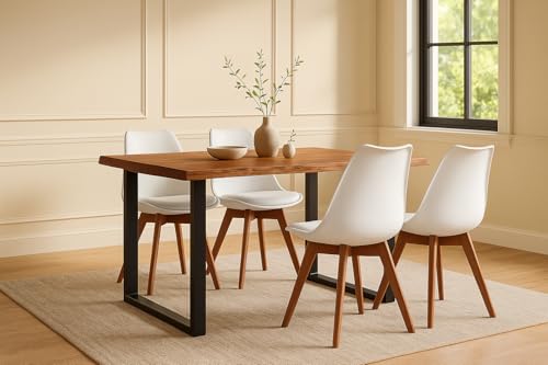 SAM 5 TLG. Essgruppe Josy | Esstisch mit 4 Stühlen | 120x80 cm mit Baumkante | Holz Nussbaum-Optik | 40 mm Platte | U-Gestell Schwarz | 4X Schalenstuhl Weiß + Gestell in Nussbaumfarben SAM 5 TLG. Essgruppe Josy | Esstisch mit 4 Stühlen | 120x80 cm mit Baumkante | Holz Nussbaum-Optik | 40 mm Platte | U-Gestell Schwarz | 4X Schalenstuhl Weiß + Gestell in Nussbaumfarben von SAM