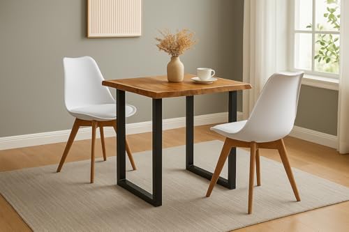 SAM 3-TLG. Essgruppe Quinn | Esstisch mit 2 Stühlen | 80x80 cm | Esstisch mit echter Baumkante | Akazienholz massiv + Naturfarben | U-Gestell Schwarz | 2X Schalenstuhl Weiß SAM 3-TLG. Essgruppe Quinn | Esstisch mit 2 Stühlen | 80x80 cm | Esstisch mit echter Baumkante | Akazienholz massiv + Naturfarben | U-Gestell Schwarz | 2X Schalenstuhl Weiß von SAM
