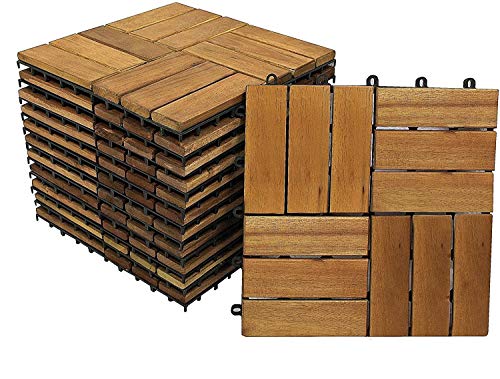 33er Spar-Set Holzfliese 02 für 3 m², Terrassenfliese aus Akazien-Holz, Fliese mit 12 Latten für Garten Terrasse Balkon, Balkon Bodenbelag mit Drainage-Unterkonstruktion von SAM