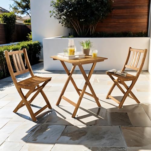 SAM 3tlg. Balkongruppe Blossom, Akazienholz massiv + geölt, Gartengruppe mit 1x Balkontisch + 2X Gartenstühle, klappbare Stühle + Tisch, Garten-Set für Balkon, Terrasse und Wintergarten von SAM