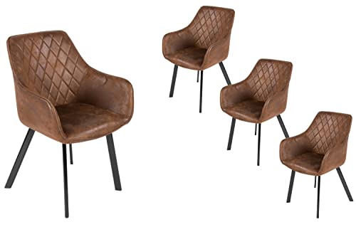 SAM 4er Set Armlehnstuhl Amelie, Stoffbezug in Wildleder-Optik, abgestepptes Design, Schwarze Beine aus Metall, bequemer Sitzkomfort, Esszimmerstuhl mit Armlehnen von SAM