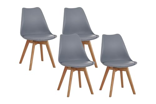 SAM 4er Set Esszimmerstuhl Lovelace | Farbe: Grau | Sitzschale Kunststoff & Sitzpolster Kunstleder | Stuhlbeine Massivholz Eichenfarben | 49 x 54 x 82 cm | Schalenstuhl skandinavischer Stil von SAM