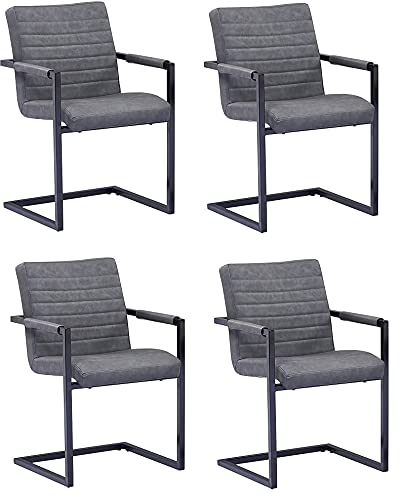 SAM 4er Set Esszimmerstuhl Parzivo, Kunstlederbezug anthrazit, Armlehnstuhl im Industrial-Stil, Schwingstuhl mit Eisen-Fuß von SAM