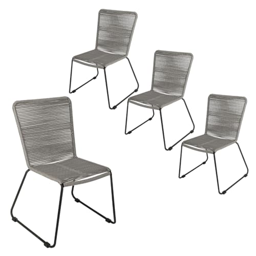 SAM 4er Set Outdoor-Seilstuhl ISRA | Seilbespannung aus Polyester | Farbe Grau | schwarzes Eisen-Gestell | Gartenstuhl/Rope Chair im modernen Design | für Balkon & Terrasse und Garten von SAM